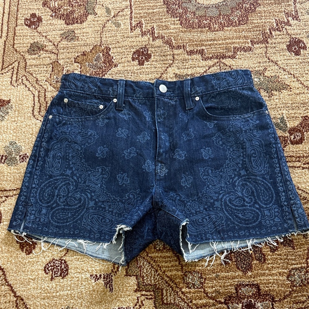 GAP dark blue paisley print high rise cut off jean shorts 28